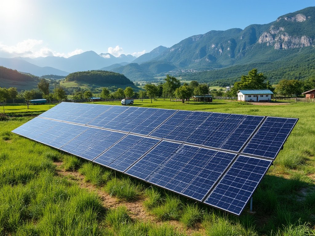 Instalación de paneles solares en una zona rural